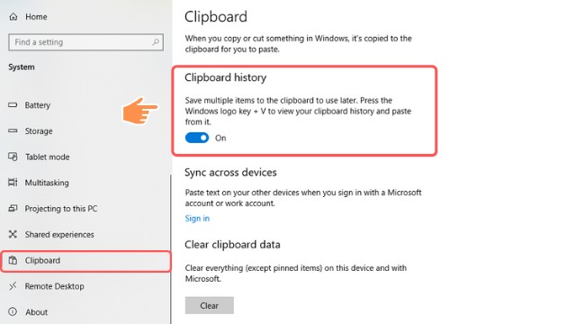 windows 10 clipboard settings, windows 10 clipboard history, enable clipboard windows 10