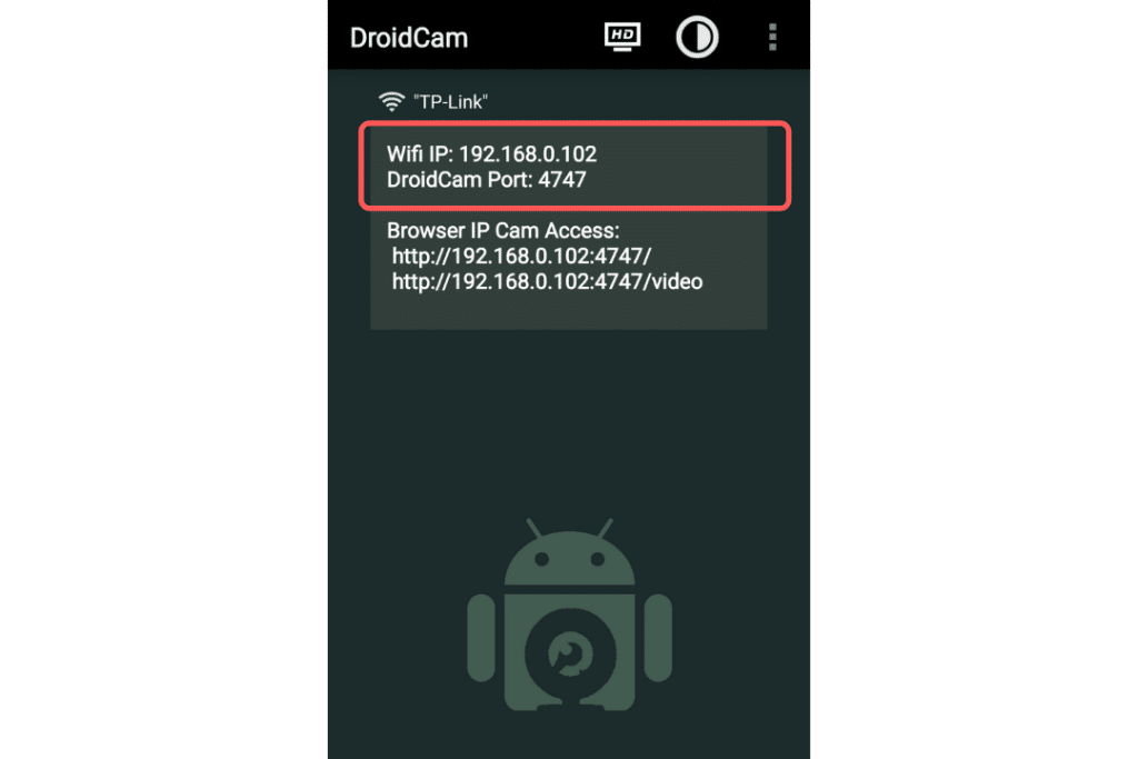 DroidCam WiFi IP and Port