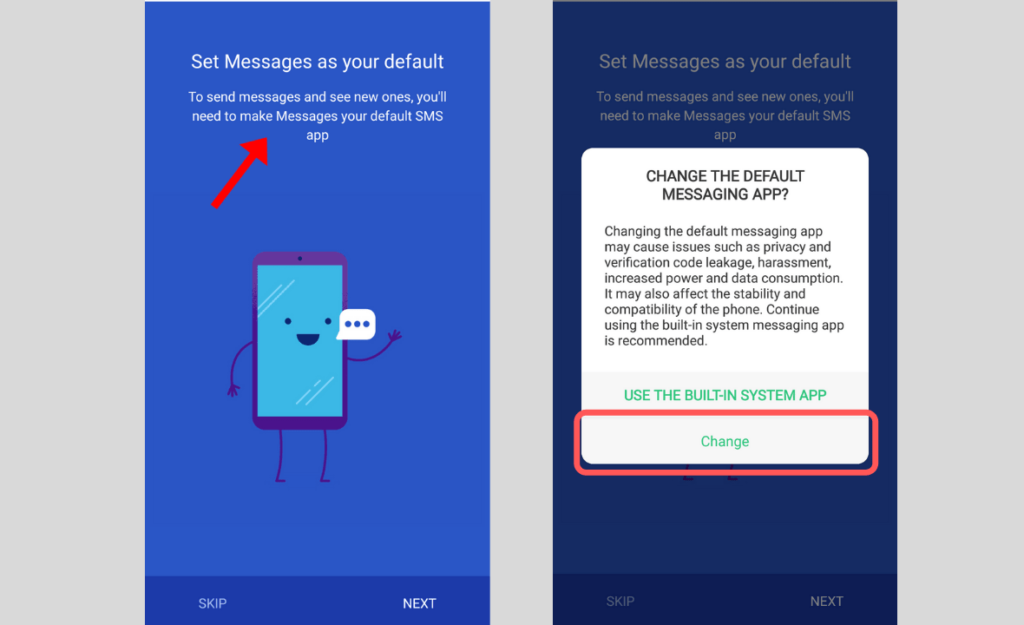 set Messages app as your default
