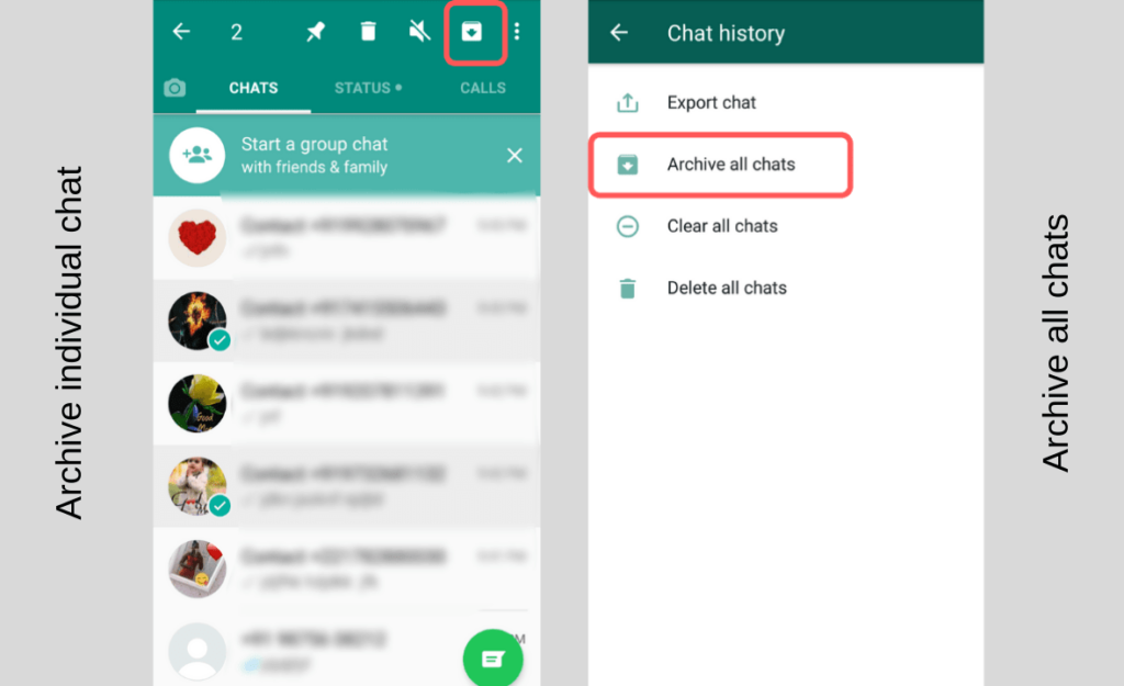 archive whatsapp chat in android