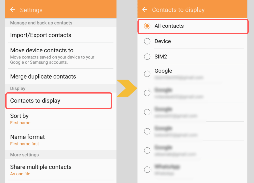 display all contacts android