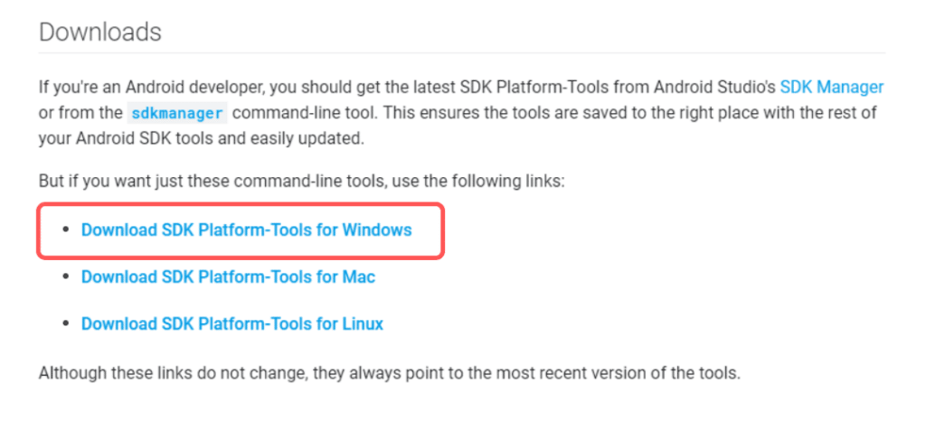 download and install android sdk platform tools for windows