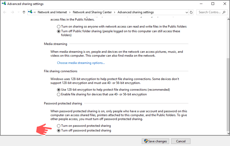 windows 10 file sharing without password