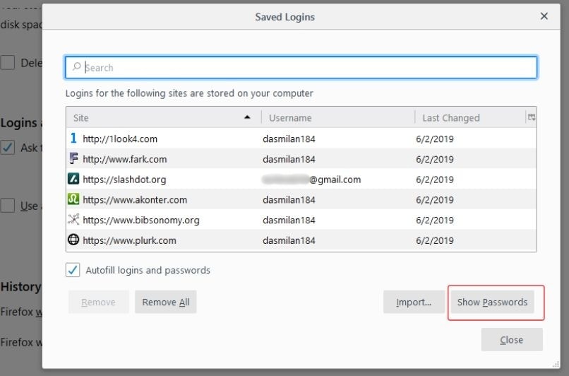 firefox export saved logins and passwords