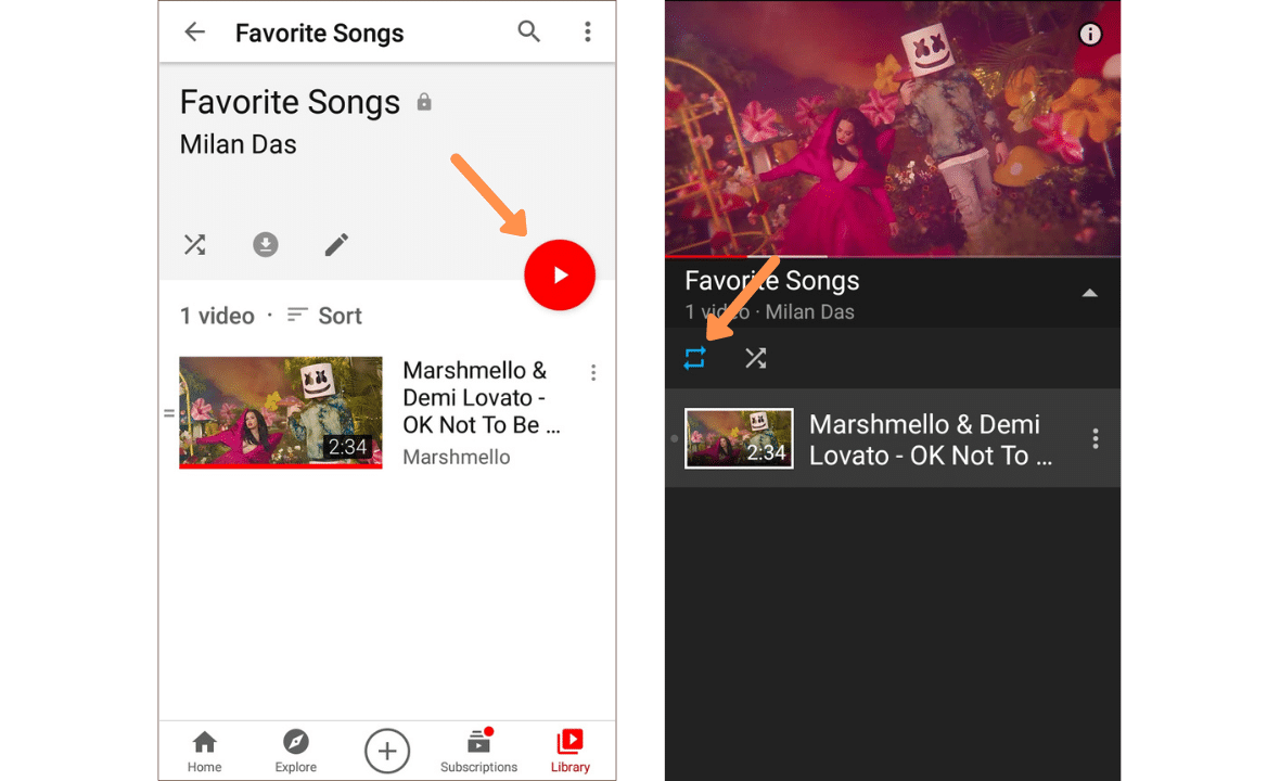 how to put a youtube video on loop on your phone