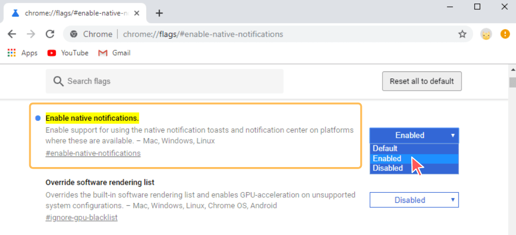 turn on chrome notifications windows 10, chrome://flags/#enable-native-notifications, 