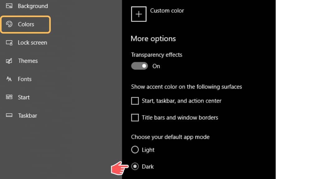 choose dark option windows 10, Choose your default app mode windows 10

