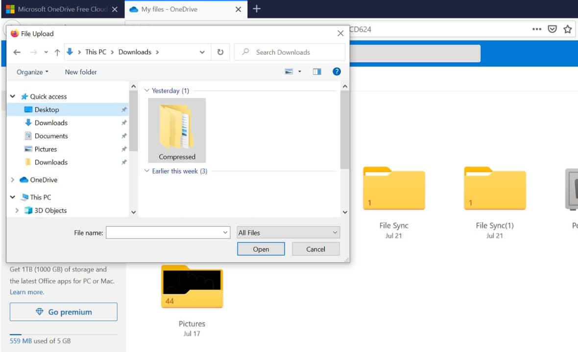 how to upload files to onedrive from pc