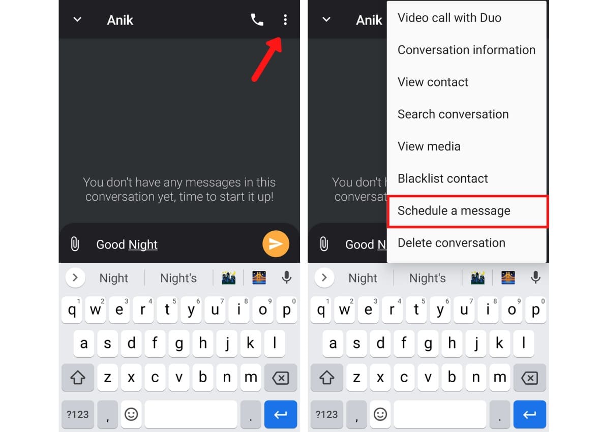 schedule a text on Android