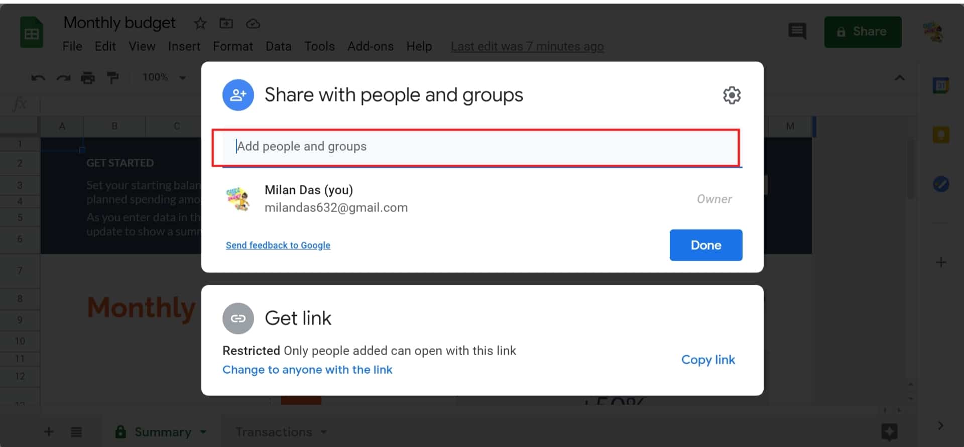 how to share google sheet in gmail