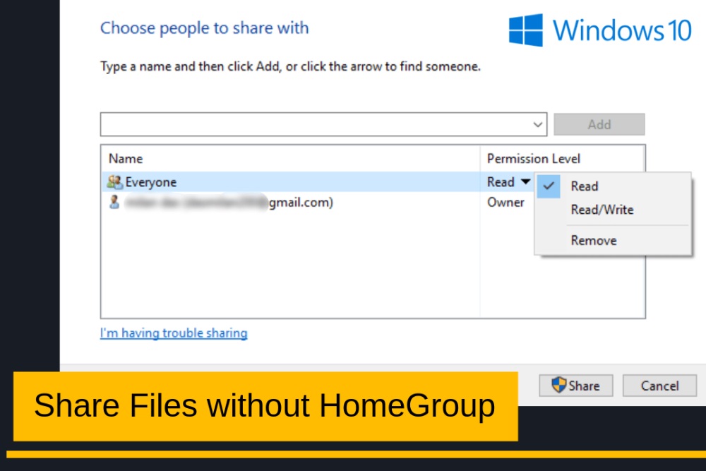 how to share a folder in windows 10 in local network without homegroup