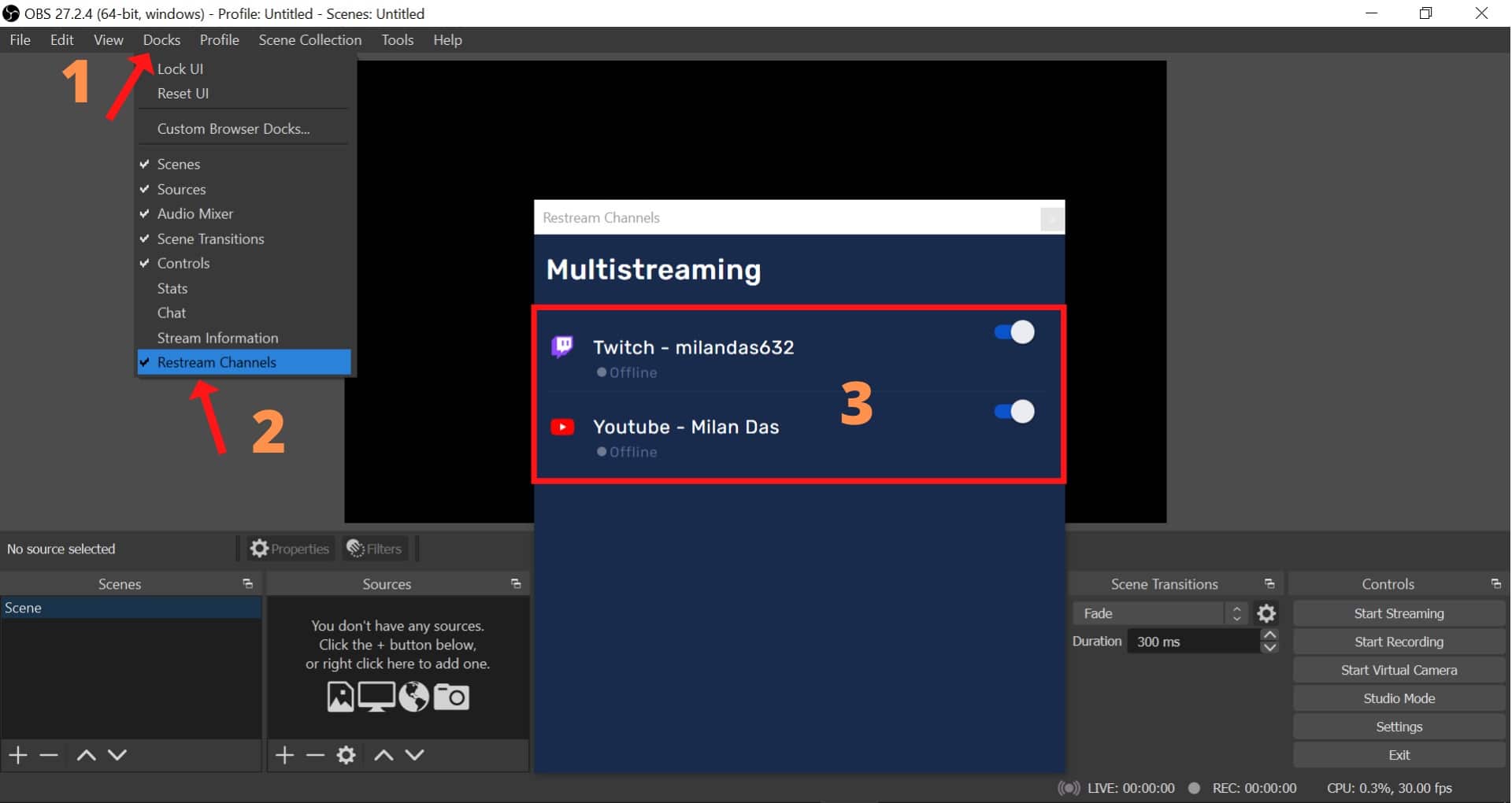 stream to multiple platforms obs