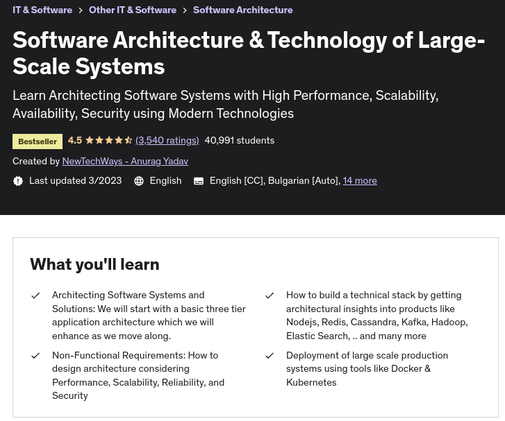 Software Architecture & Technology of Large-Scale Systems [Udemy]