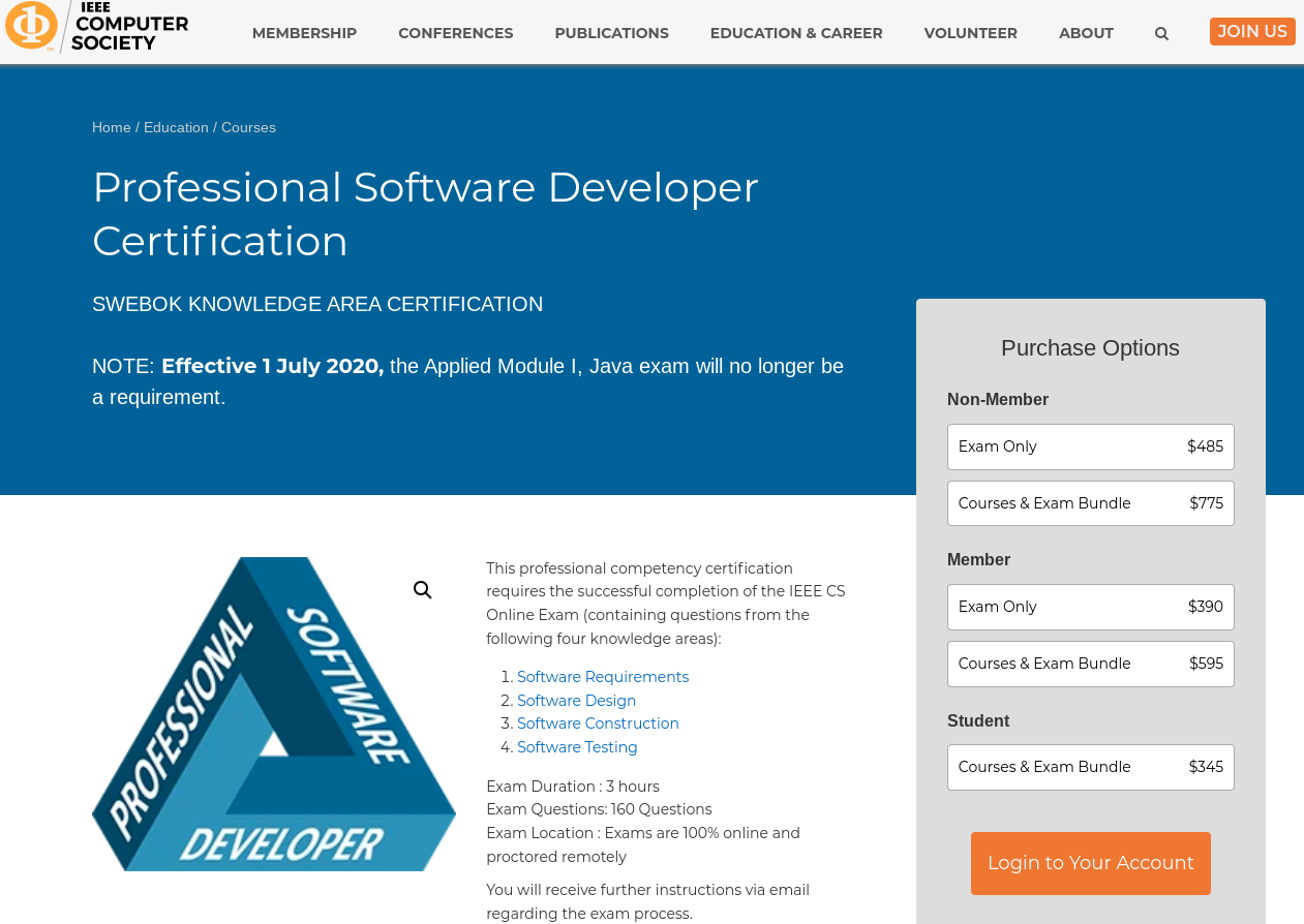Professional Software Developer Certification - IEEE