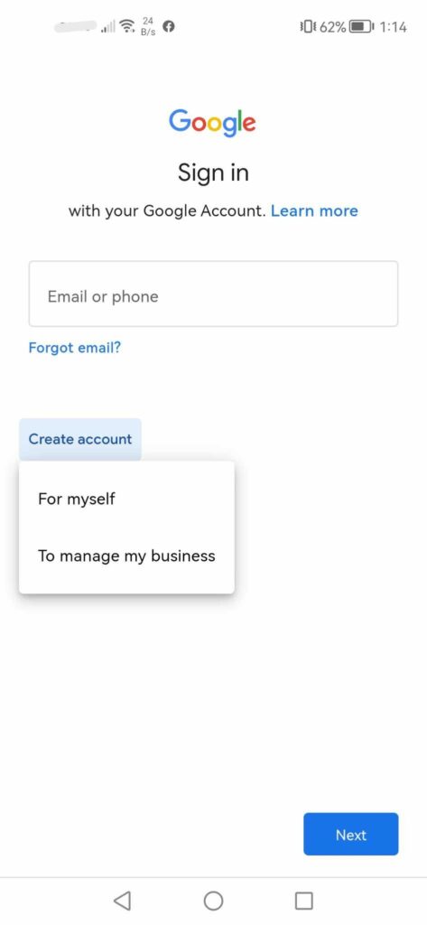 Select if you are creating a new account for yourself, or managing your business.